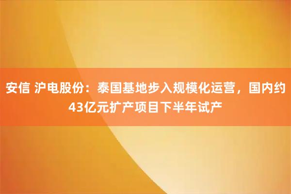 安信 沪电股份：泰国基地步入规模化运营，国内约43亿元扩产项目下半年试产